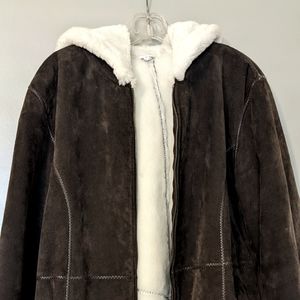 Heavy luxury suede, faux fur women's coat. Size Medium. Like new.
